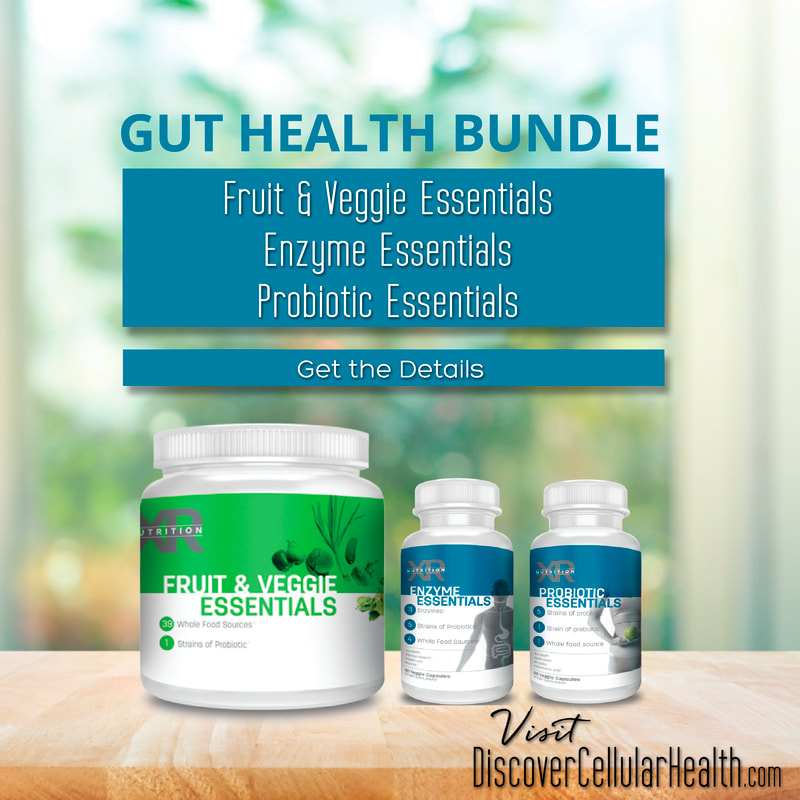 Our Gut Health Bundle will naturally assist in regaining and supporting a healthy gut. These whole food sourced supplements provide a powerful blend of stabilized probiotics, a unique blend of enzymes, and a delicious blend of fruits and veggies to aid your digestive tract. DiscoverCellularHealth.com